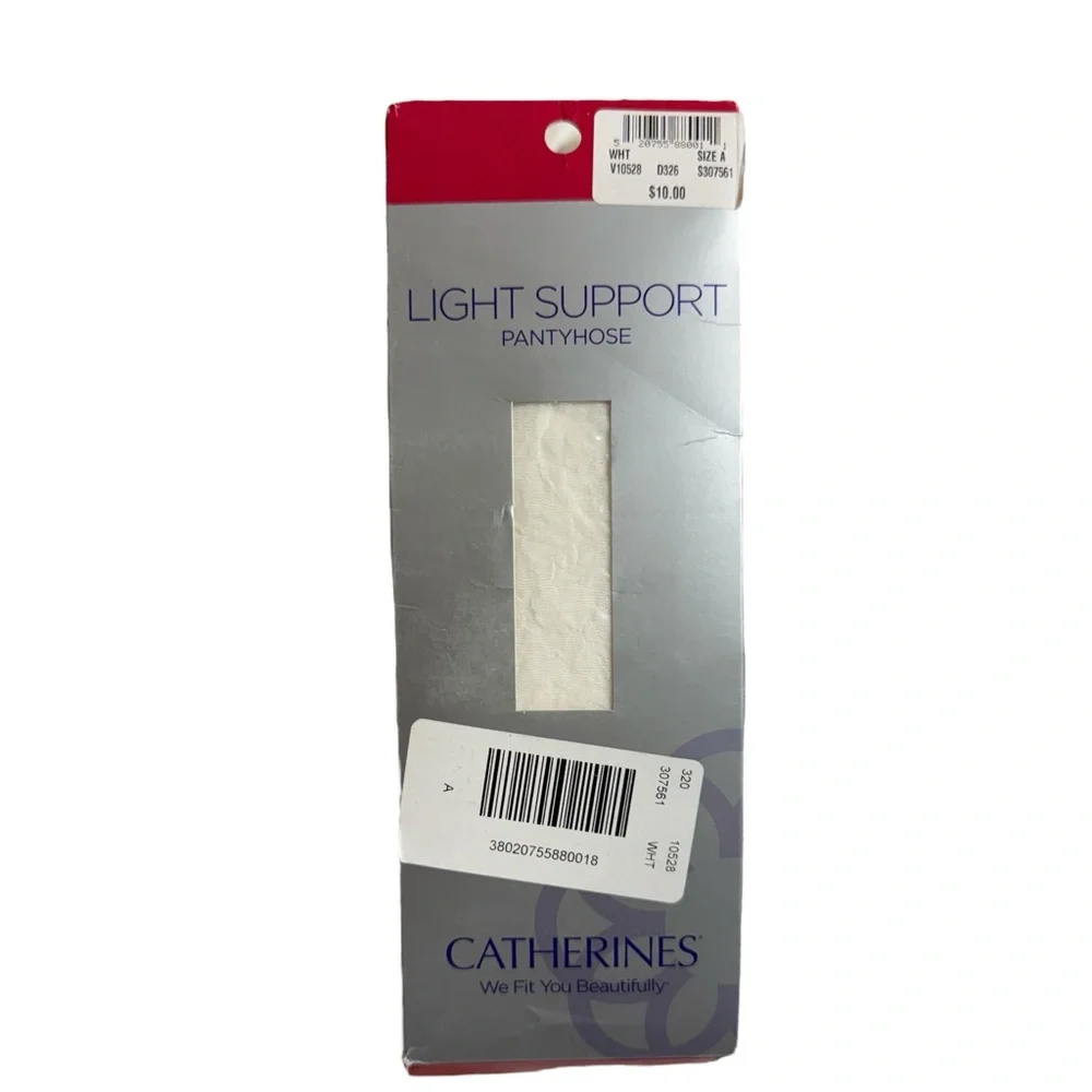 Catherines Light Support Pantyhose White Sheer Size A NWT Comfortable